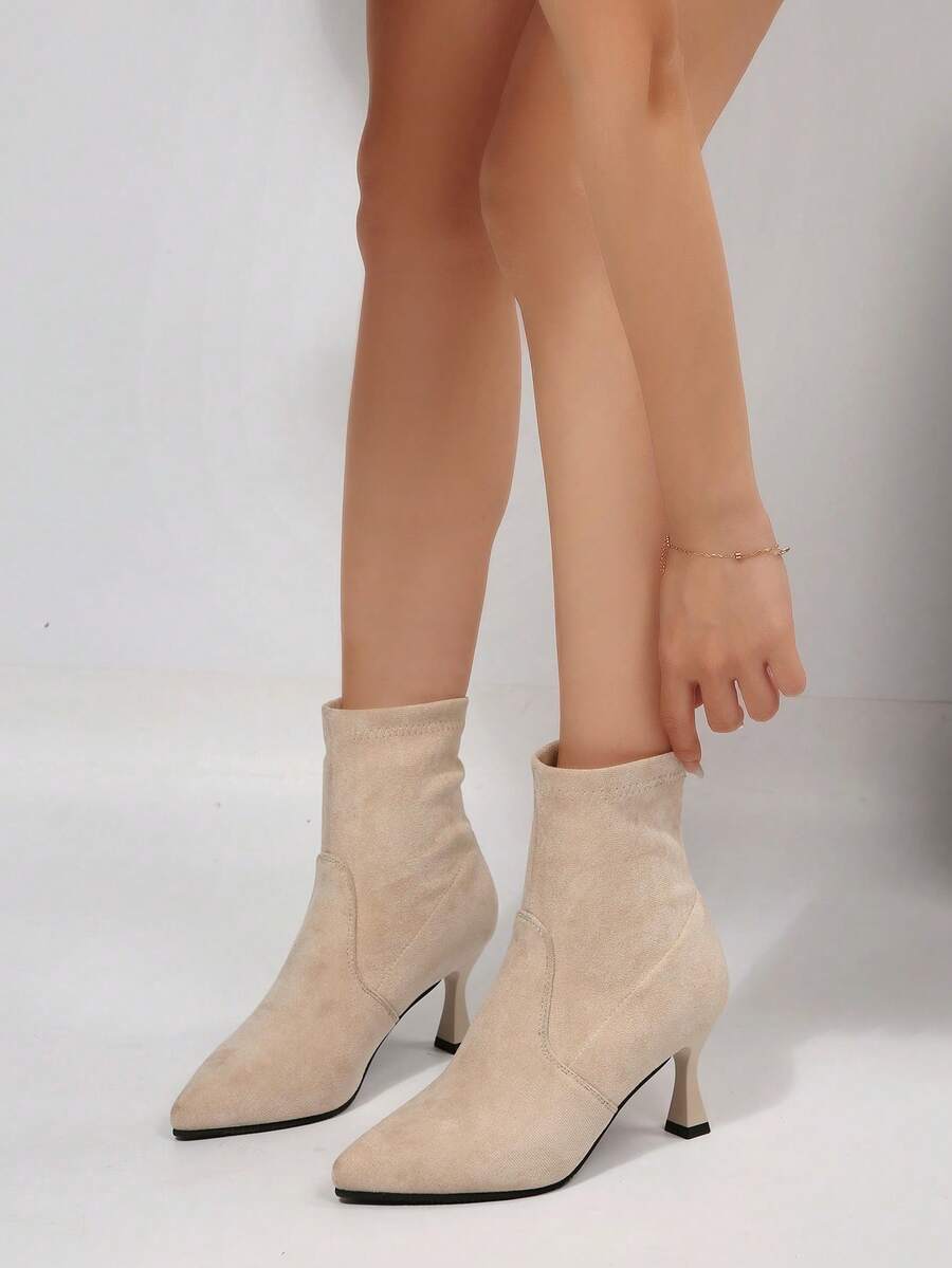 Pointed Toe Block Heel Sock Boots