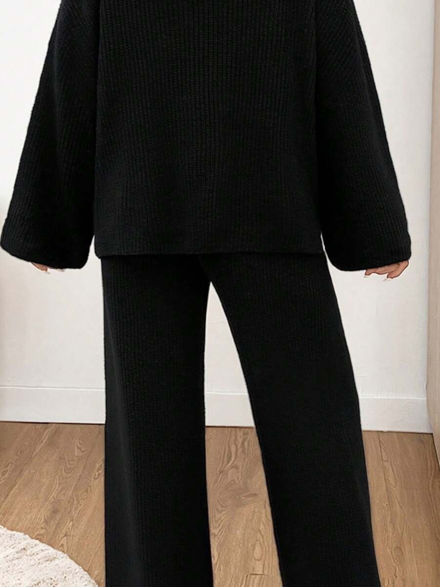 Zip Collar Sweater and Knit Pants Set
