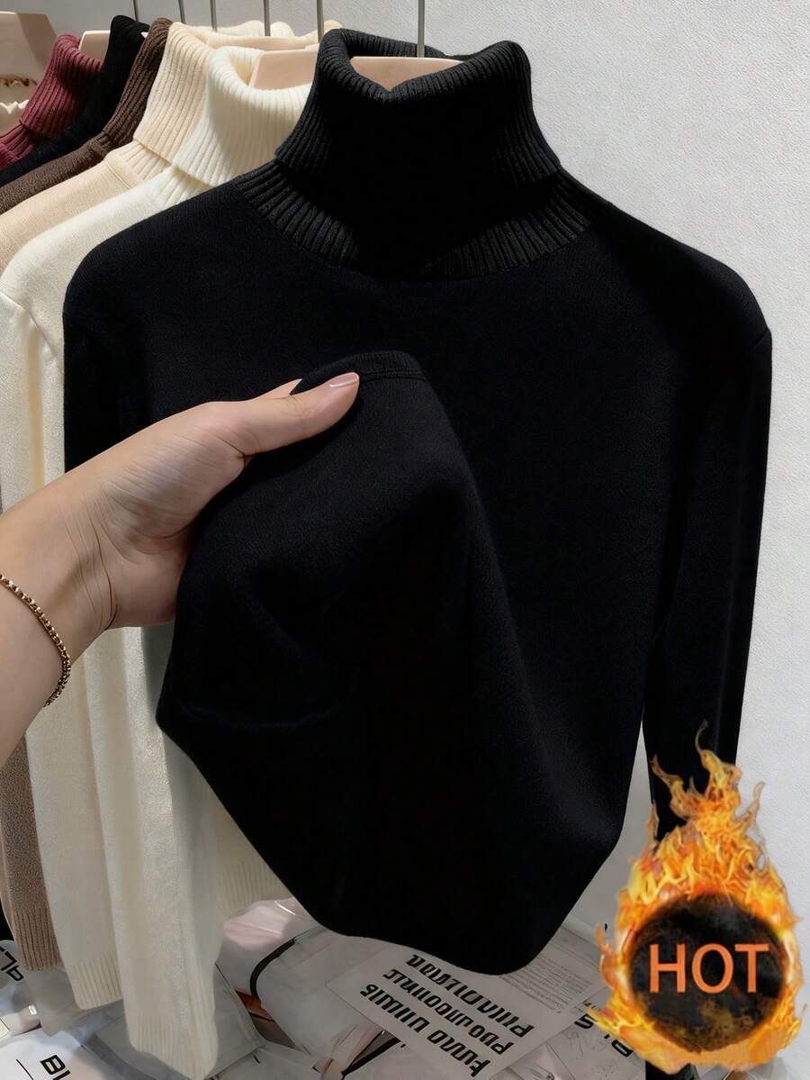 Thermal Lined High Round Neck Long Sleeve Tee