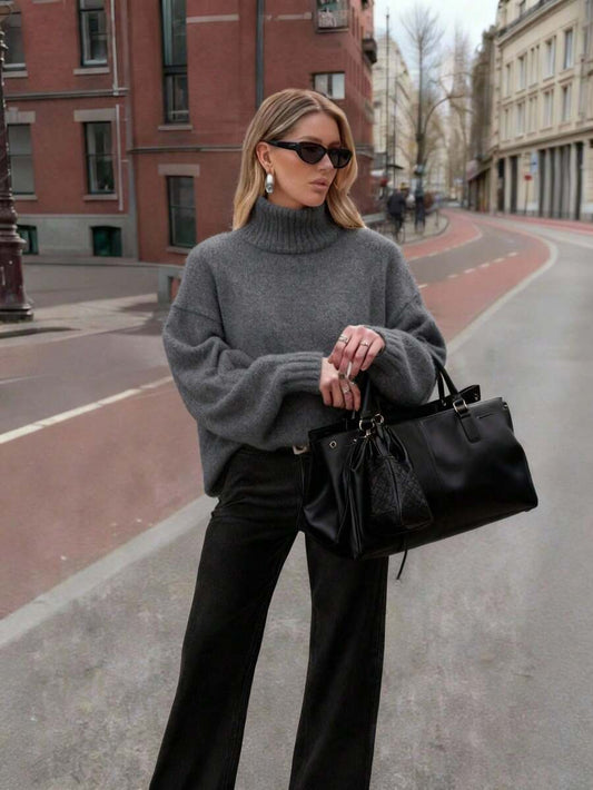 Striped High Neck Loose Knit Sweater