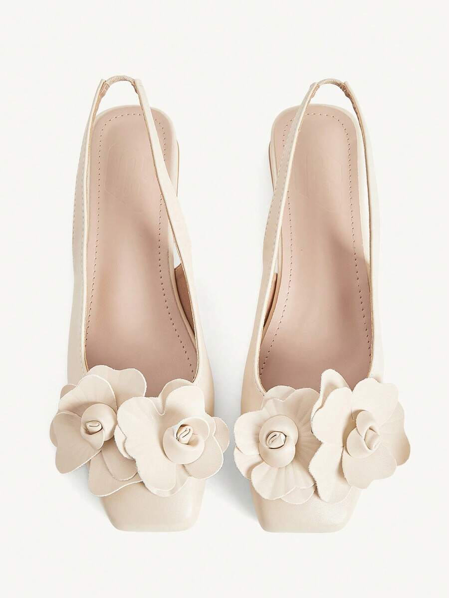 3D Flower Square Toe Slingback