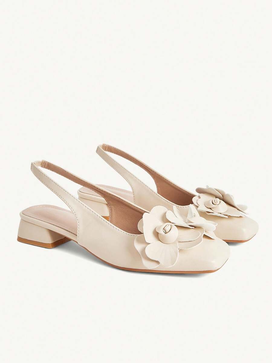 3D Flower Square Toe Slingback
