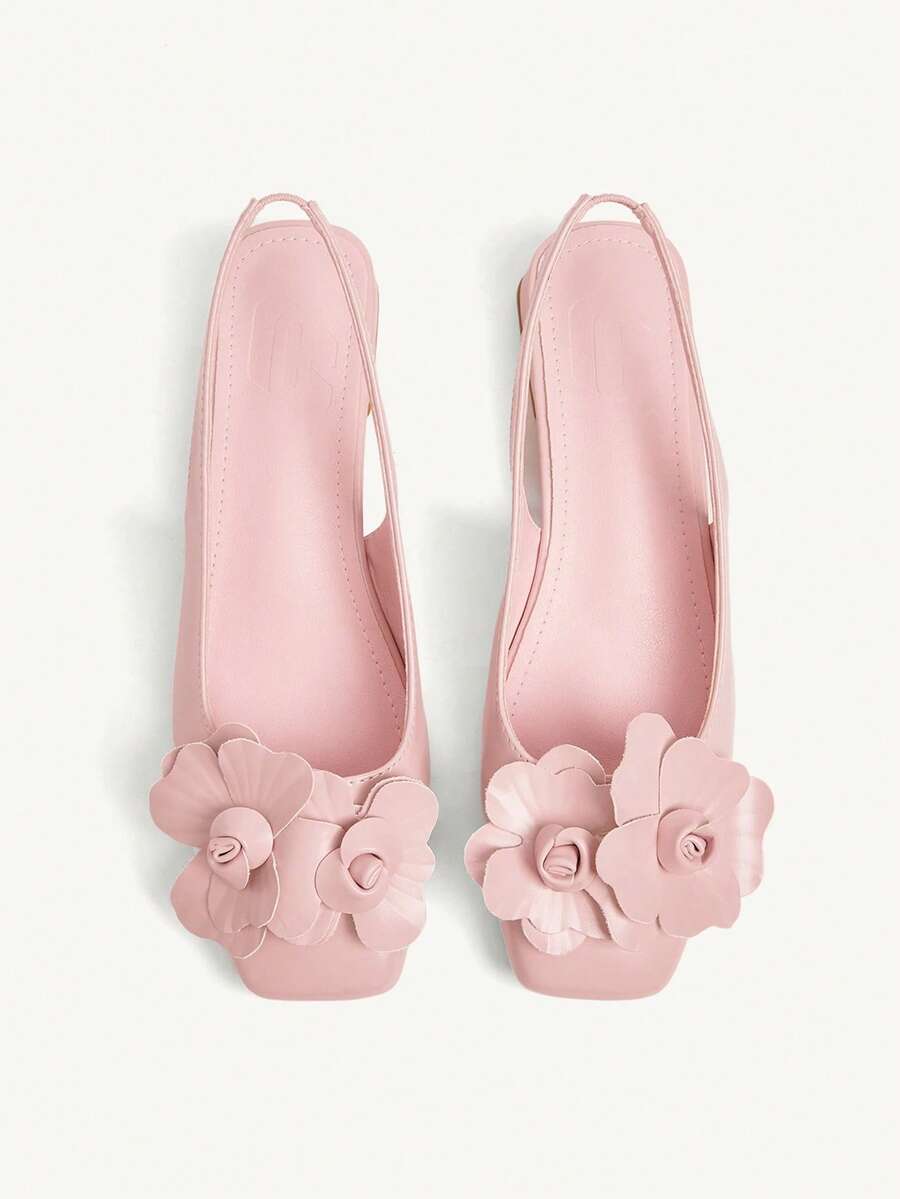 3D Flower Square Toe Slingback