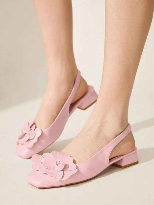 3D Flower Square Toe Slingback