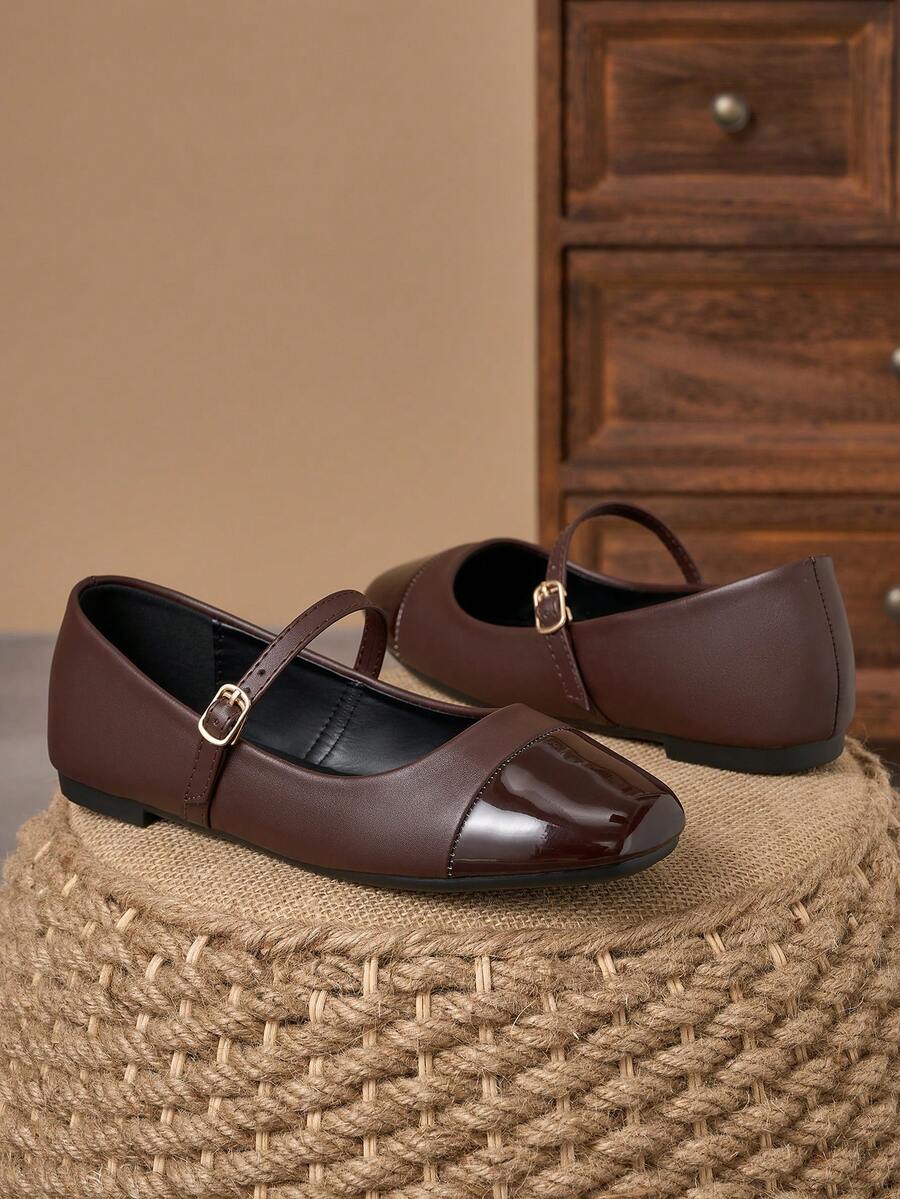Square Toe Patchwork Mary Jane Flats