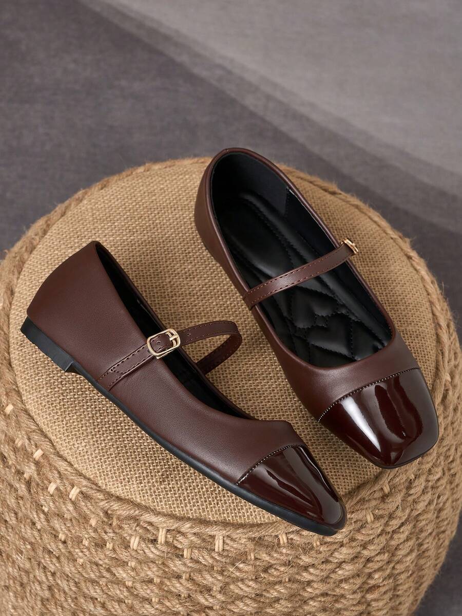 Square Toe Patchwork Mary Jane Flats