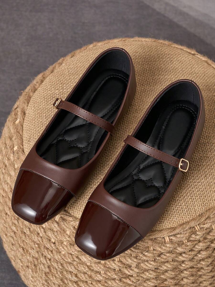 Square Toe Patchwork Mary Jane Flats