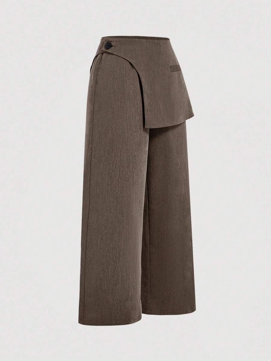 Plus Size Fold Over Wide Leg Trousers