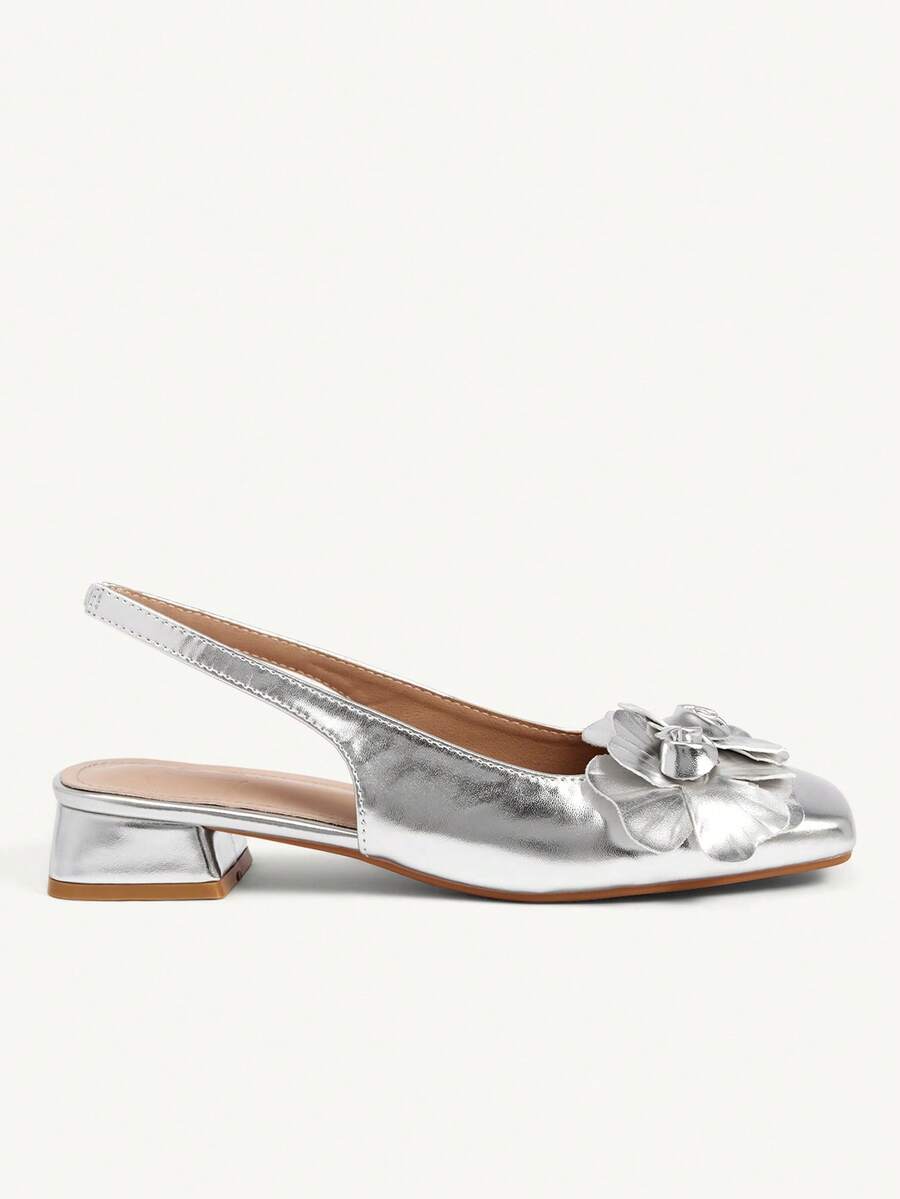 3D Flower Square Toe Slingback