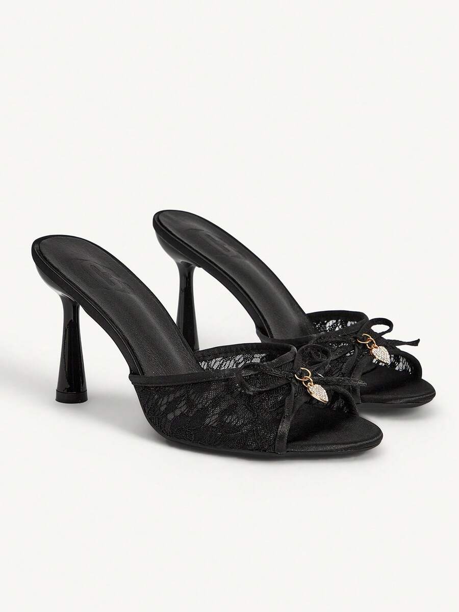 Bow Lace Satin Stiletto Sandals