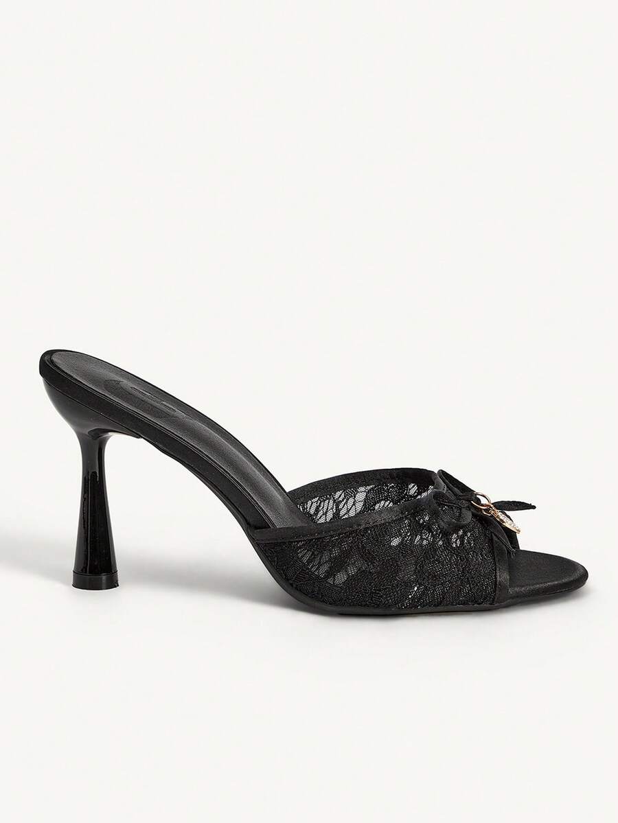 Bow Lace Satin Stiletto Sandals