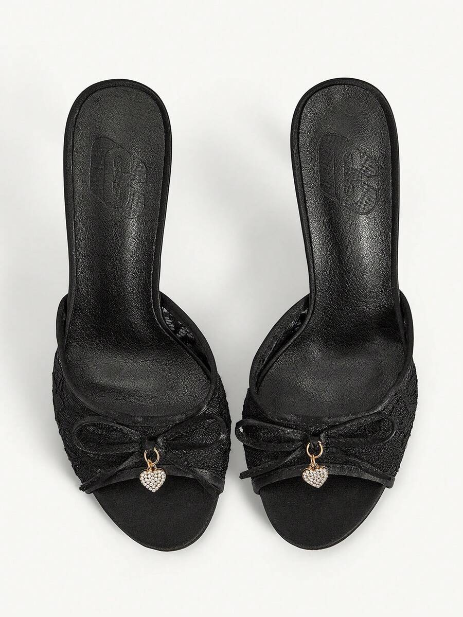 Bow Lace Satin Stiletto Sandals