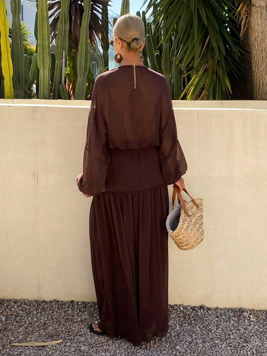 Sheer V Neck Top and Maxi Skirt Set