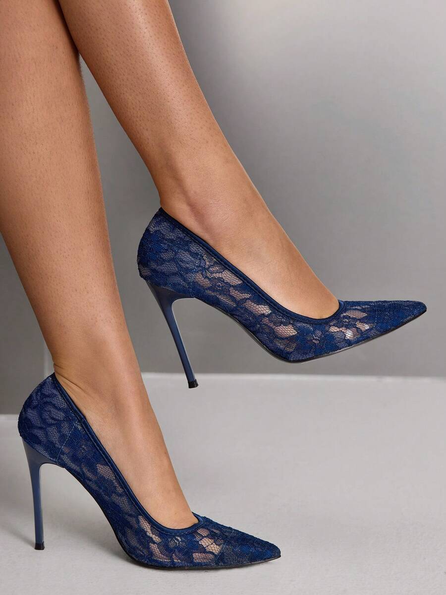 Lace Mesh Pointed Toe Stiletto Heels