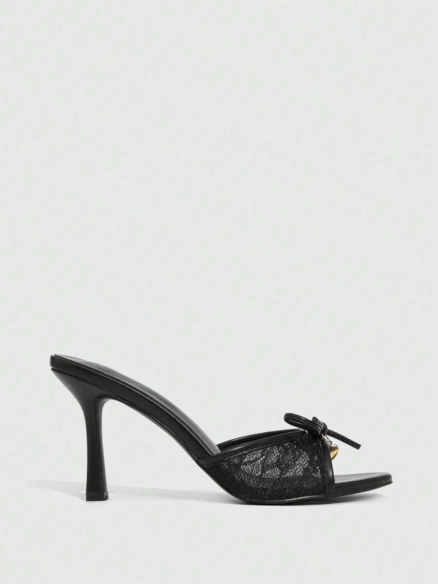 Bow Lace Satin Stiletto Sandals