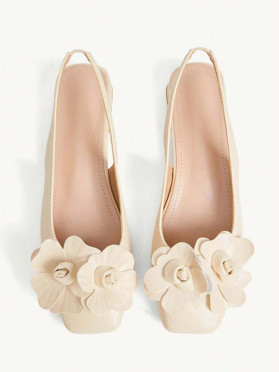 3D Flower Square Toe Slingback