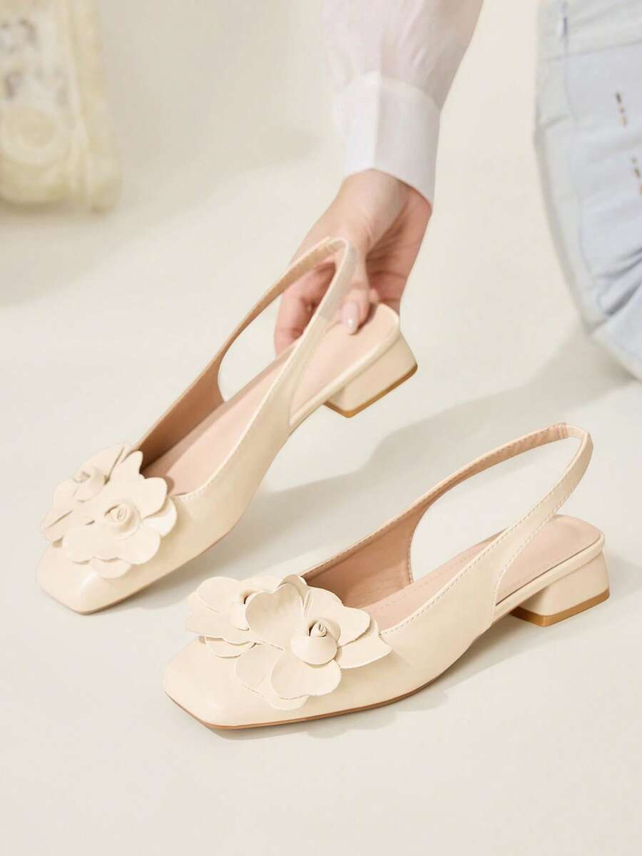 3D Flower Square Toe Slingback