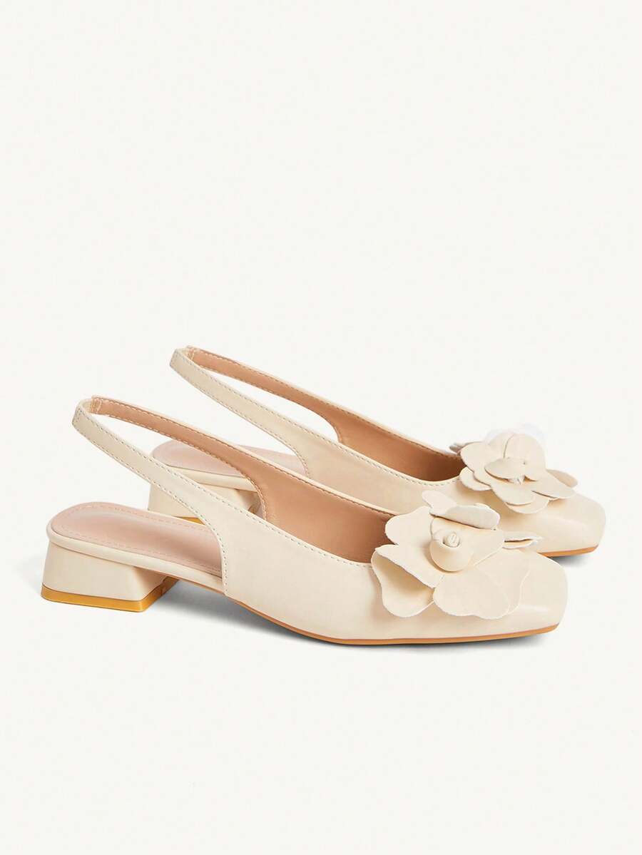 3D Flower Square Toe Slingback