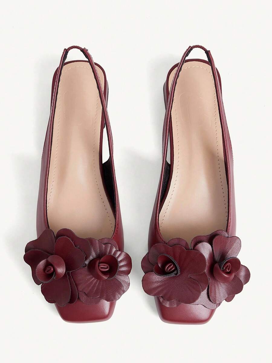 3D Flower Square Toe Slingback