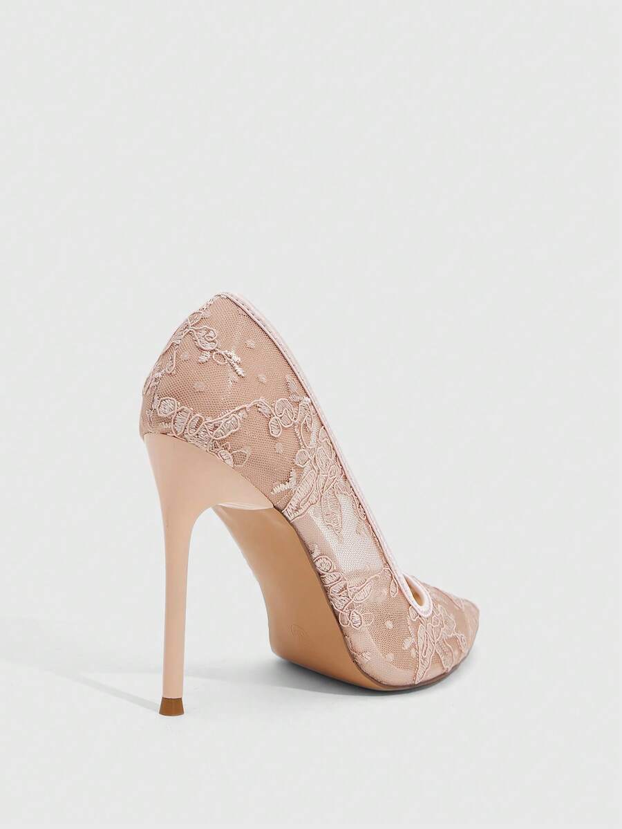 Lace Mesh Pointed Toe Stiletto Heels