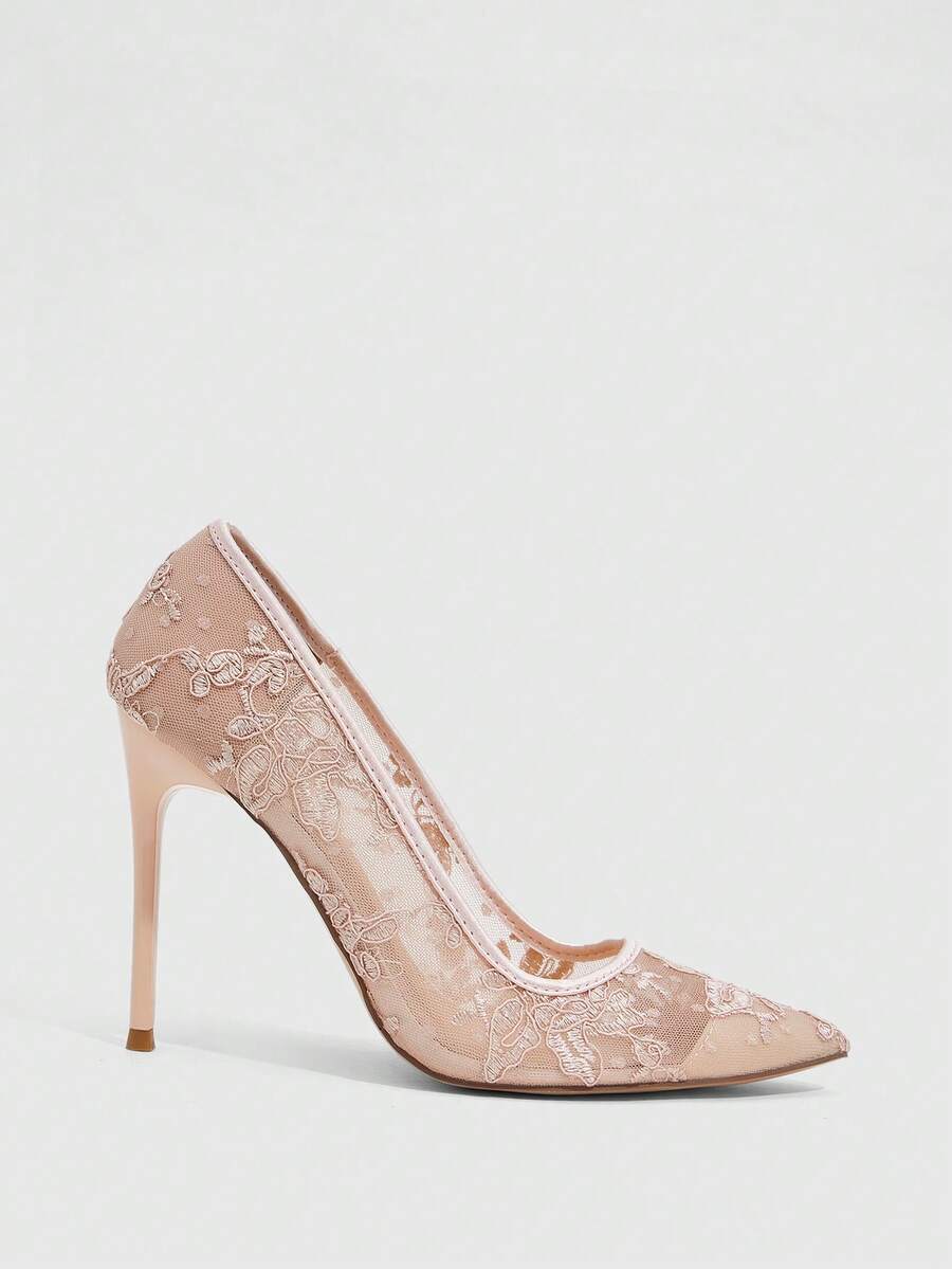 Lace Mesh Pointed Toe Stiletto Heels