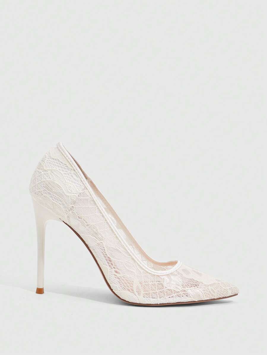 Lace Mesh Pointed Toe Stiletto Heels