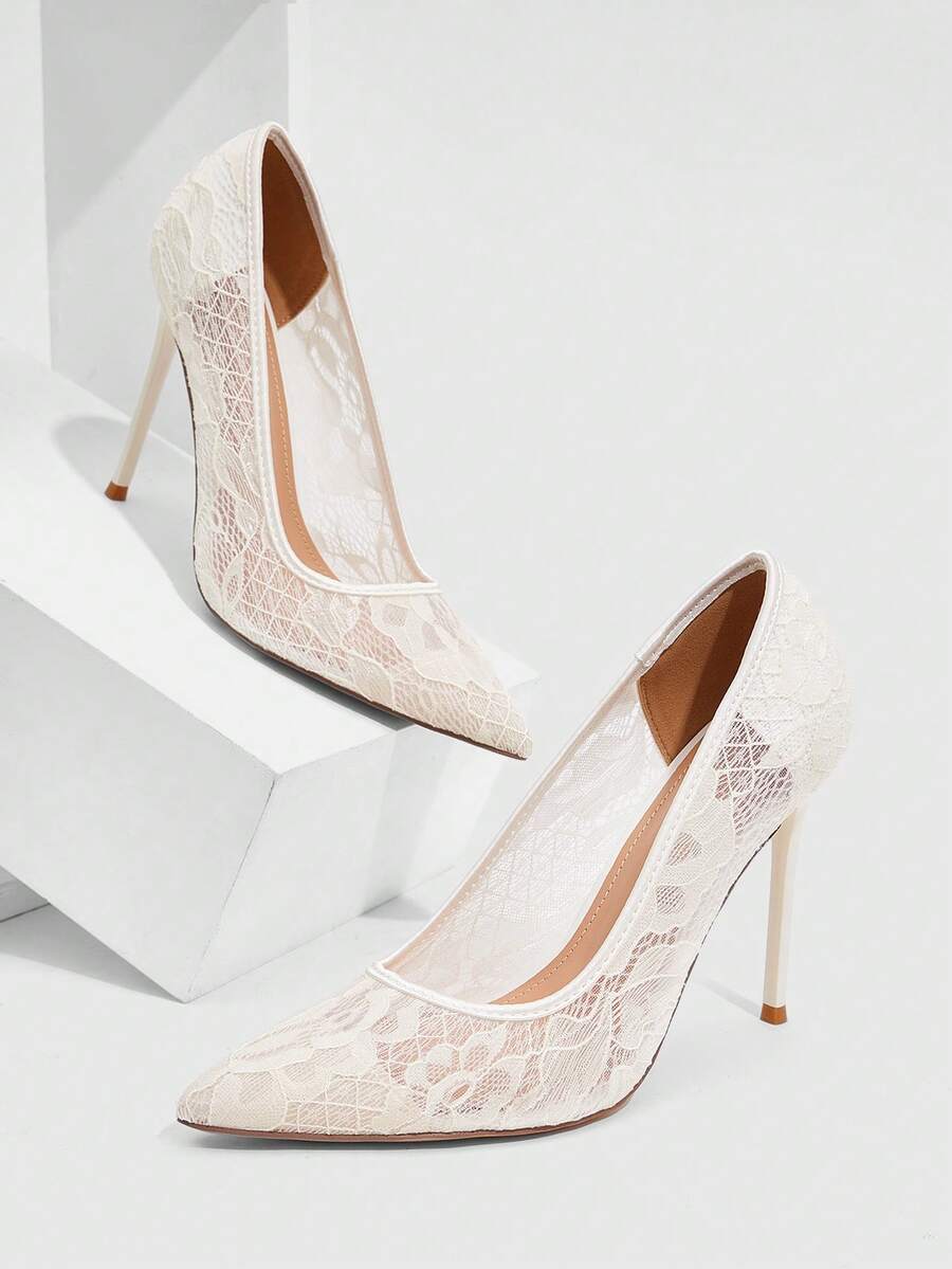 Lace Mesh Pointed Toe Stiletto Heels