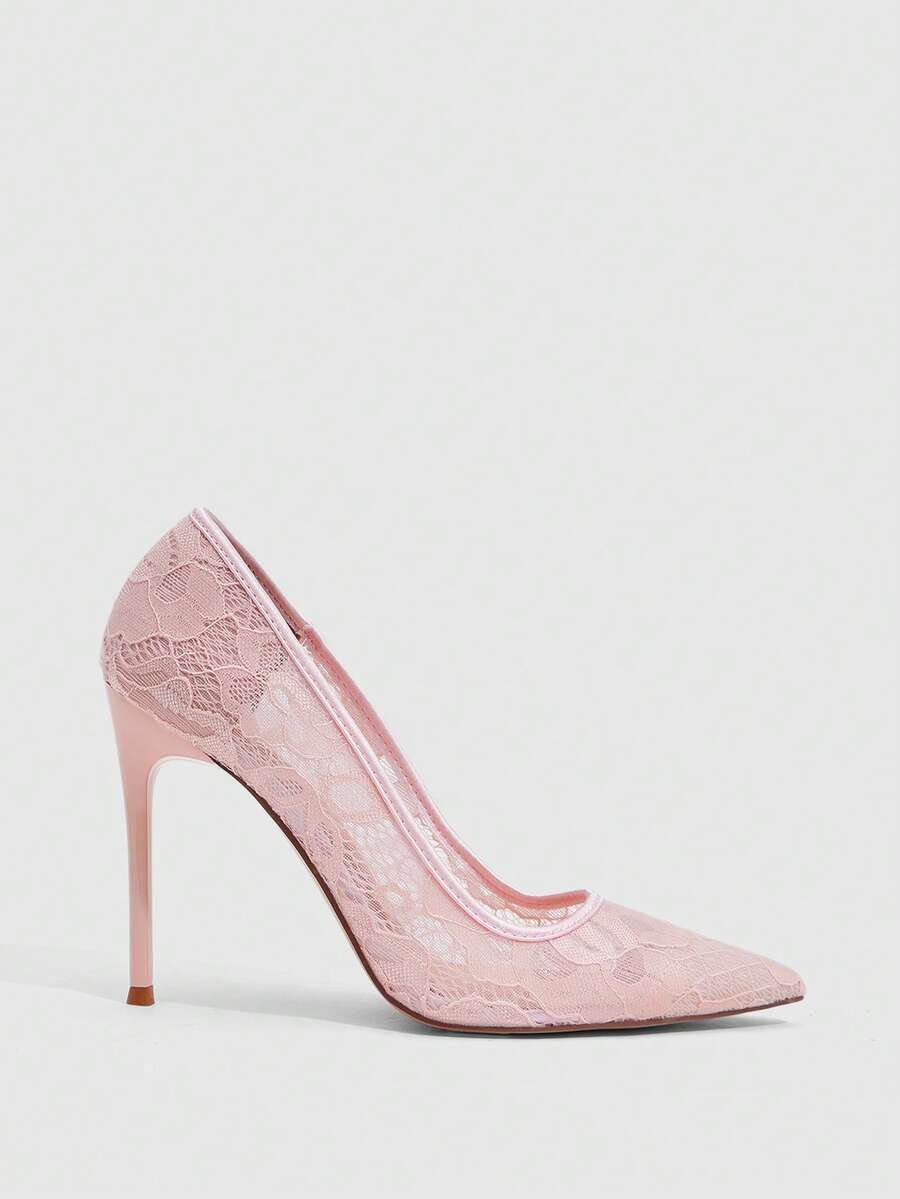 Lace Mesh Pointed Toe Stiletto Heels