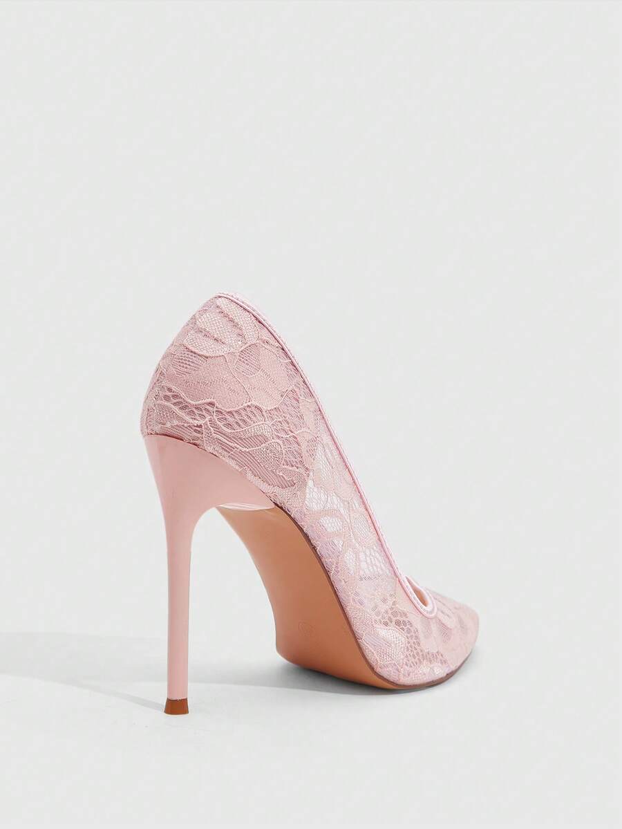 Lace Mesh Pointed Toe Stiletto Heels