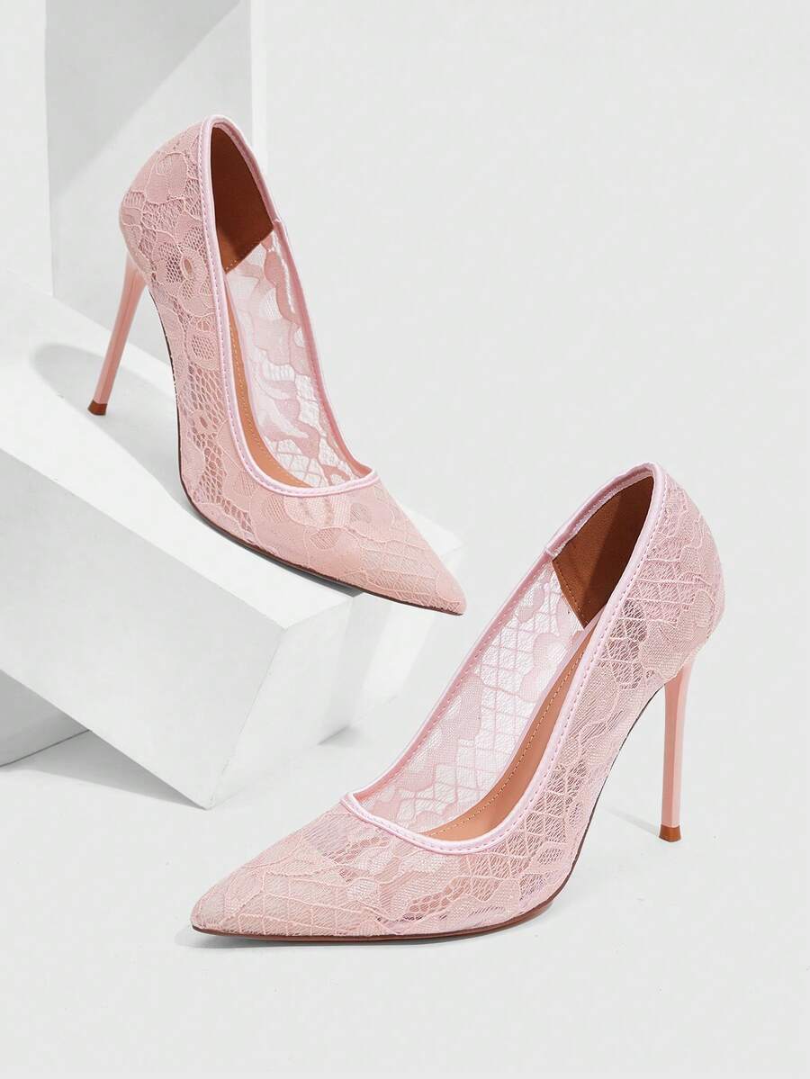 Lace Mesh Pointed Toe Stiletto Heels