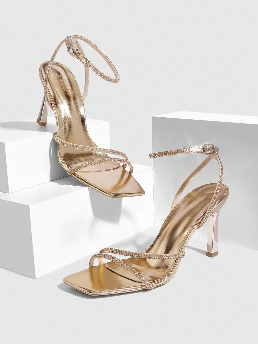 Rhinestone Ankle Strap Heels