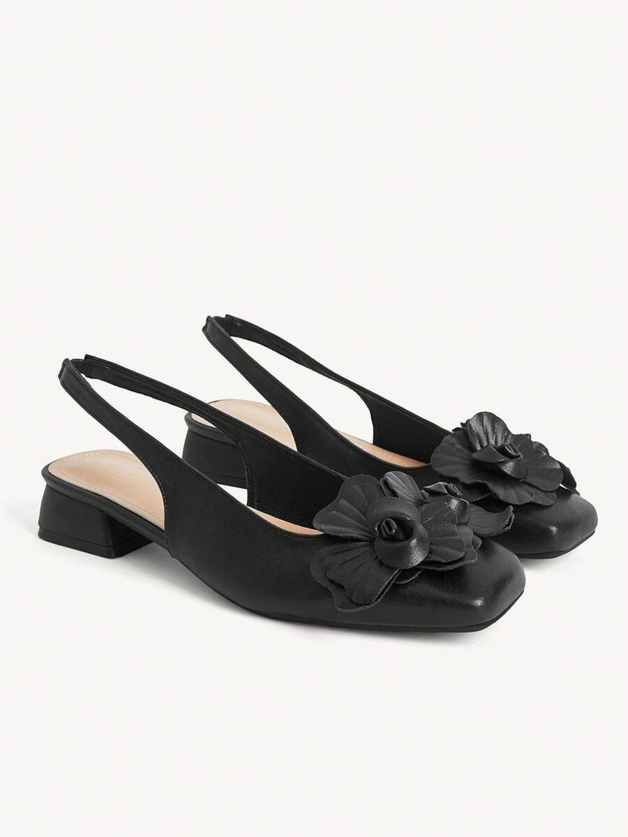 3D Flower Square Toe Slingback