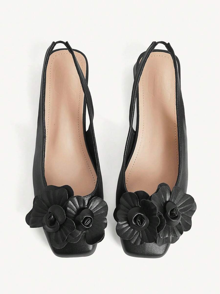 3D Flower Square Toe Slingback