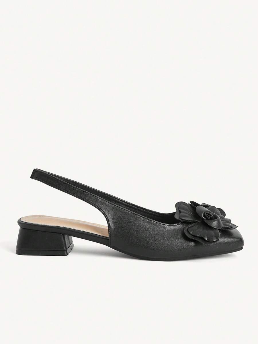 3D Flower Square Toe Slingback