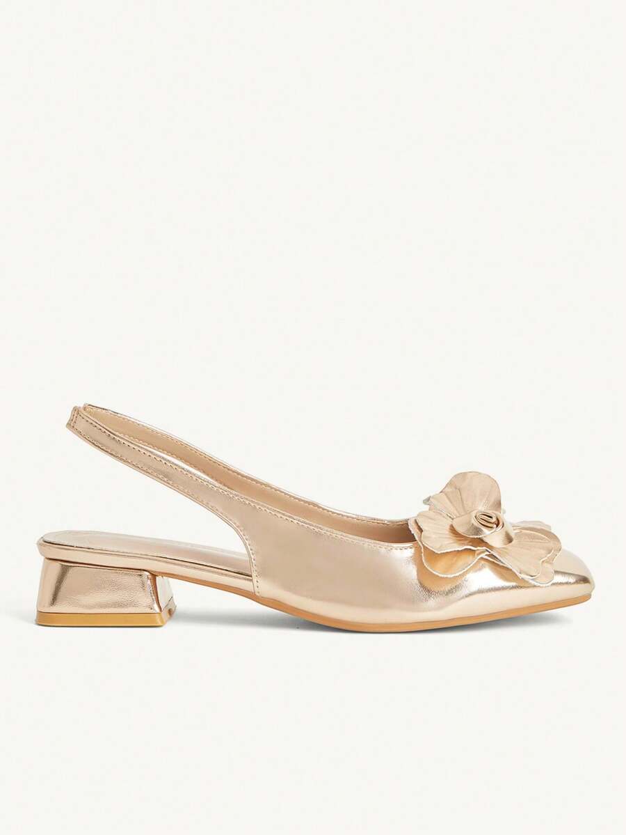 3D Flower Square Toe Slingback