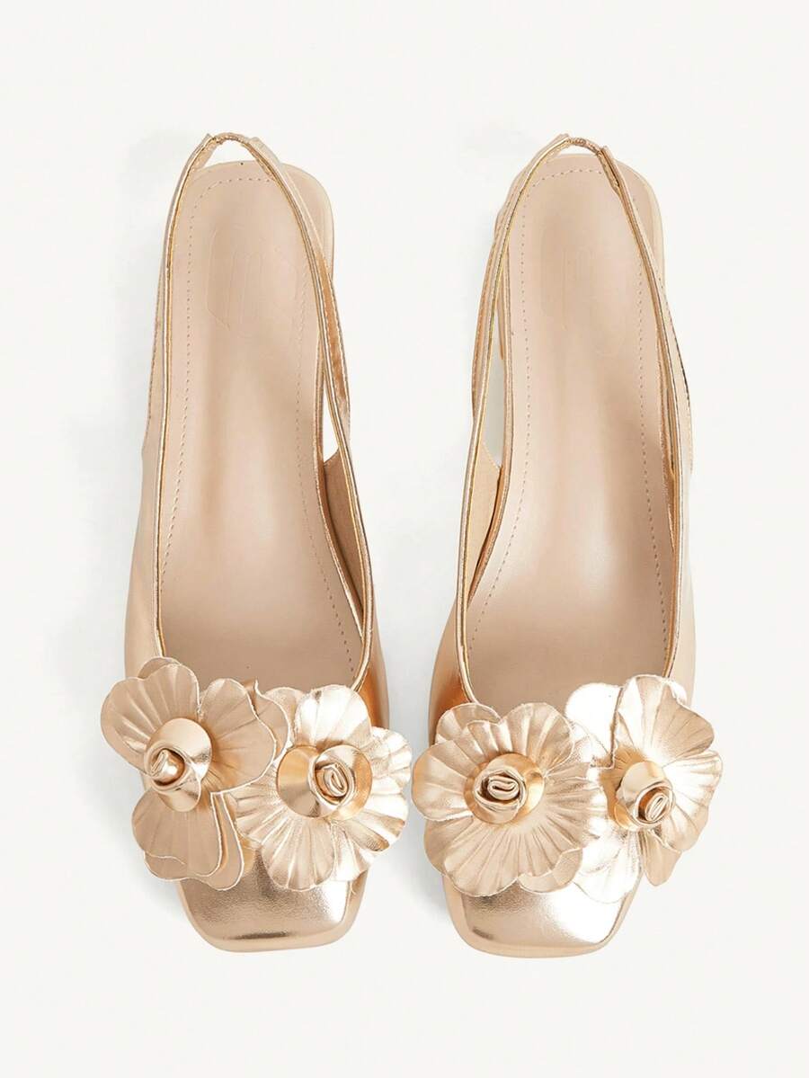 3D Flower Square Toe Slingback