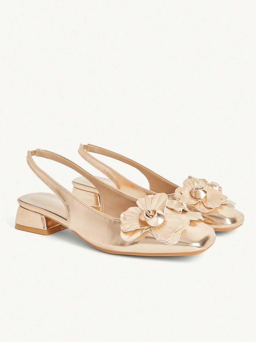 3D Flower Square Toe Slingback