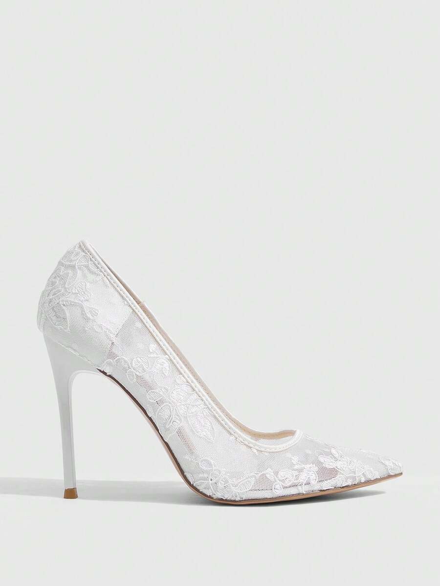 Lace Mesh Pointed Toe Stiletto Heels