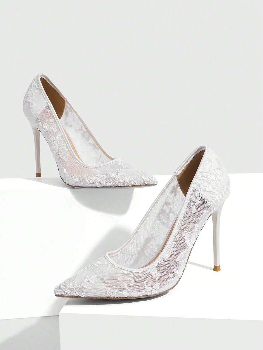 Lace Mesh Pointed Toe Stiletto Heels
