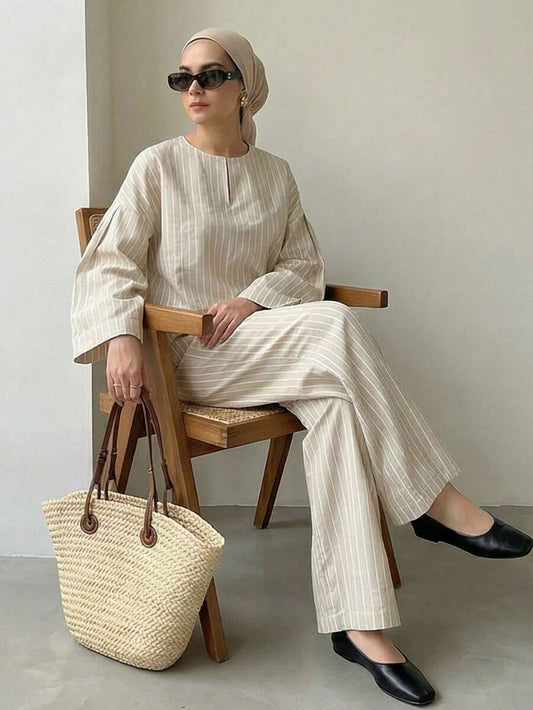 Striped Kimono Sleeve Shirt and Pants Set