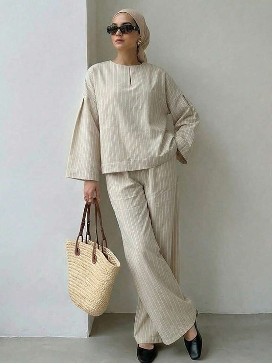 Striped Kimono Sleeve Shirt and Pants Set