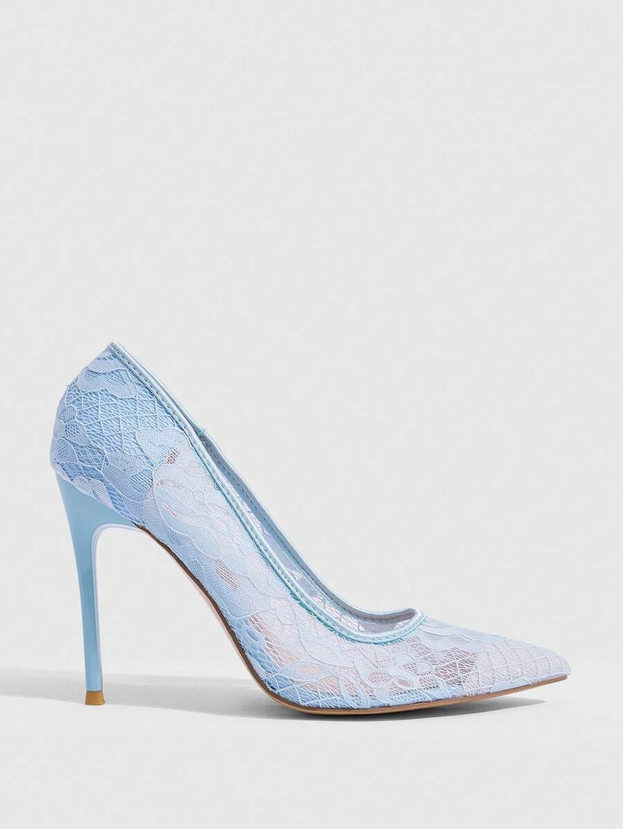 Lace Mesh Pointed Toe Stiletto Heels
