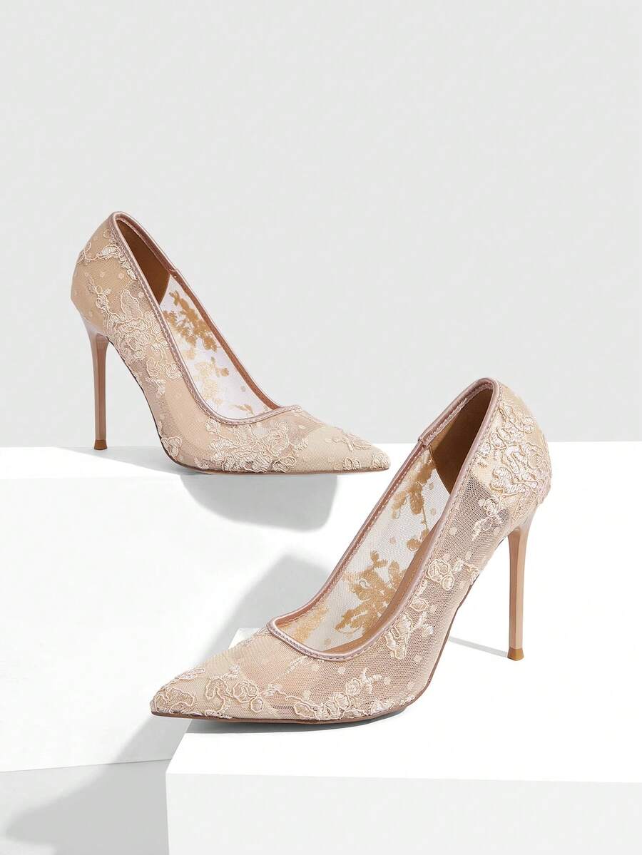 Lace Mesh Pointed Toe Stiletto Heels