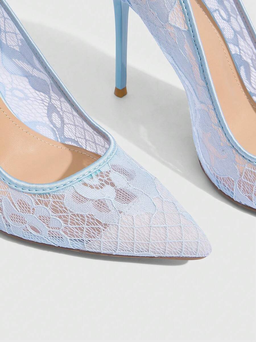 Lace Mesh Pointed Toe Stiletto Heels