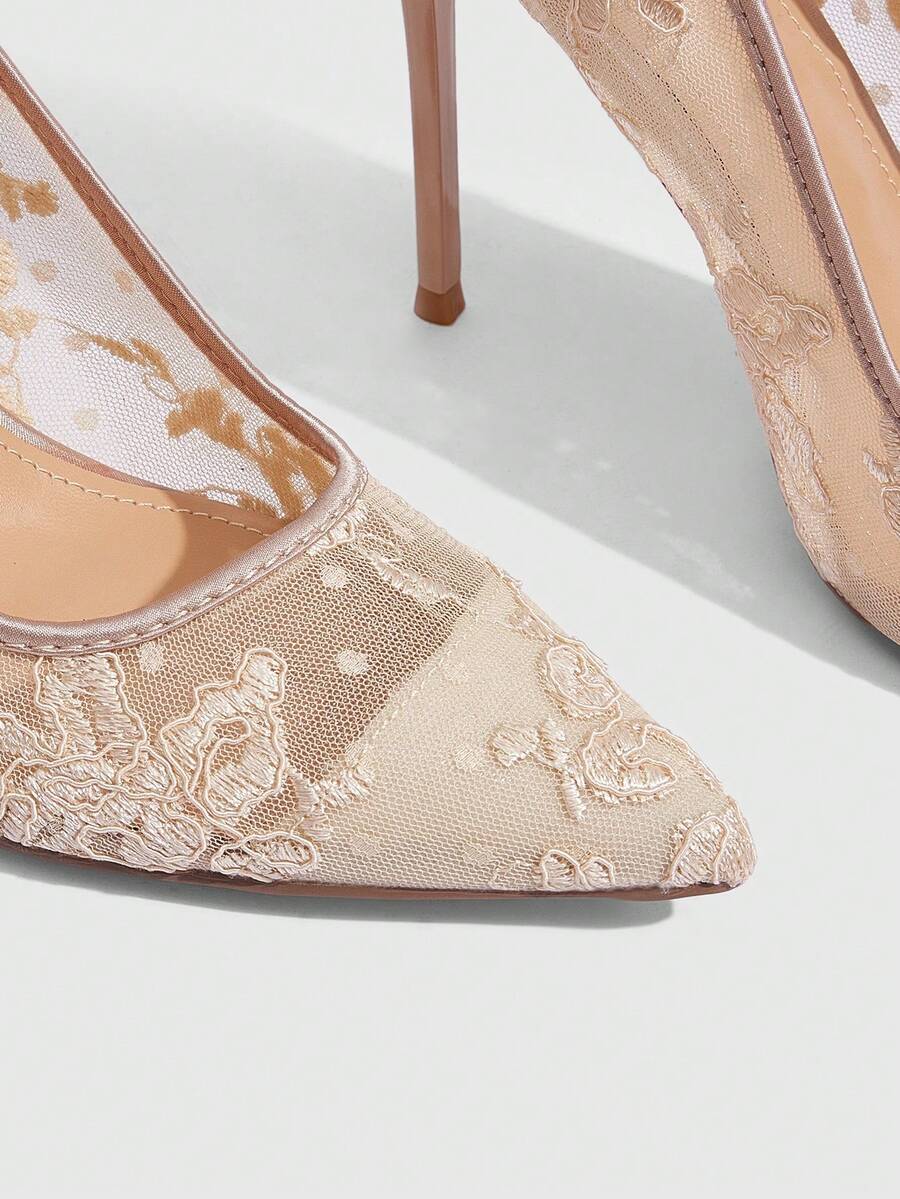 Lace Mesh Pointed Toe Stiletto Heels