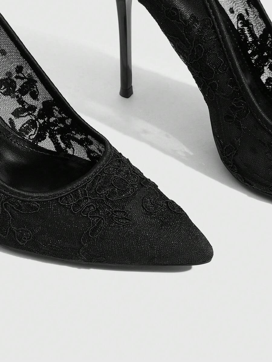 Lace Mesh Pointed Toe Stiletto Heels