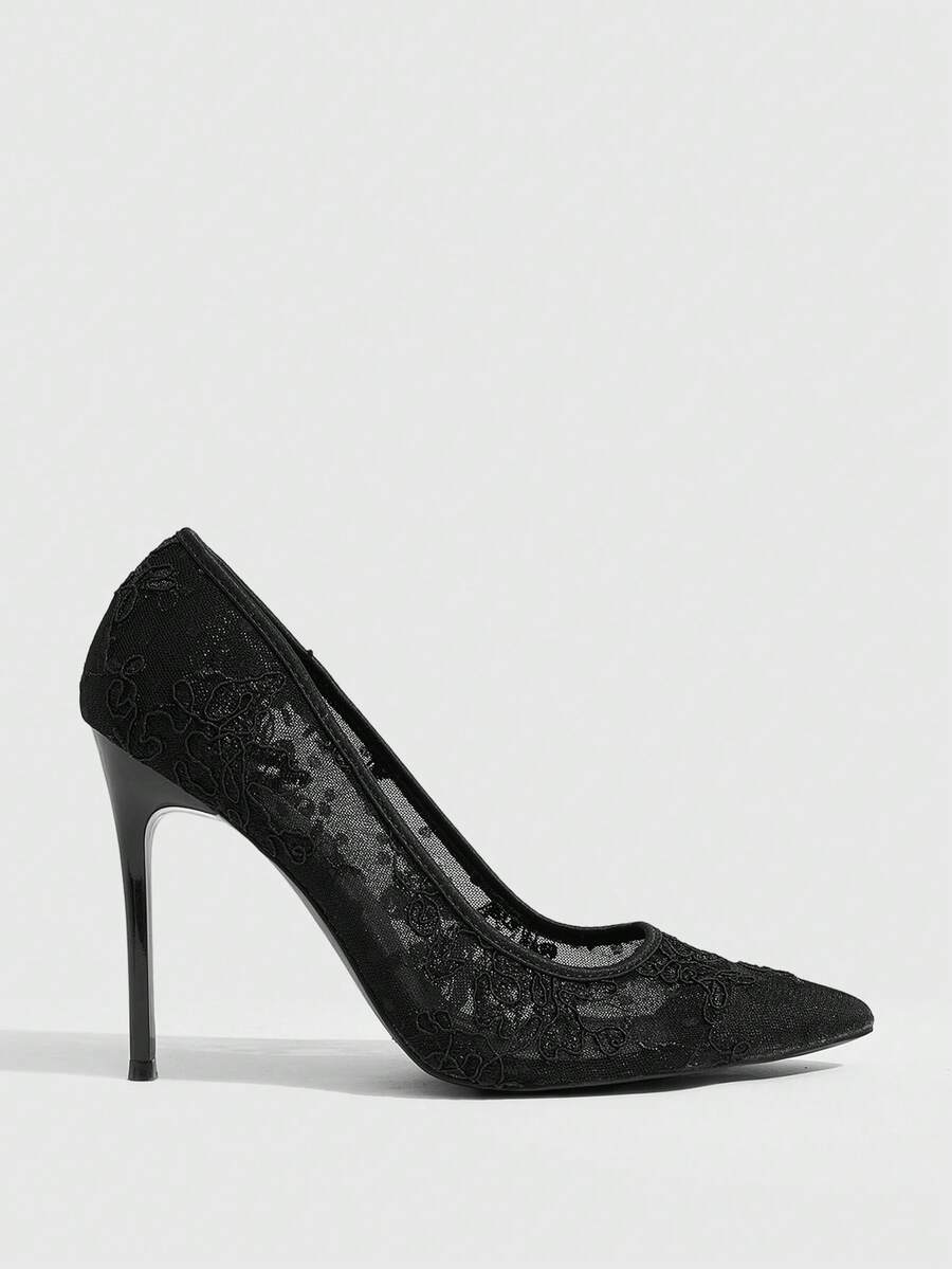 Lace Mesh Pointed Toe Stiletto Heels