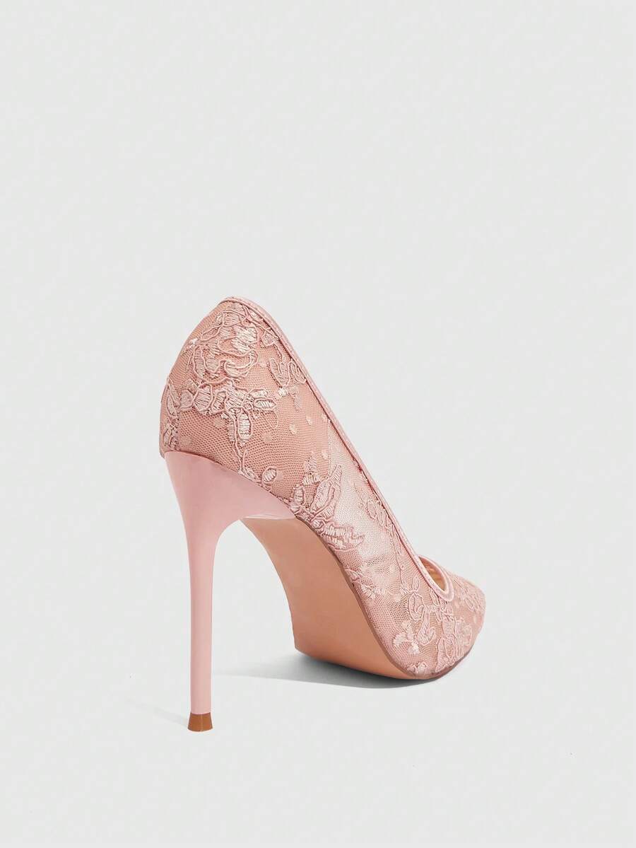 Lace Mesh Pointed Toe Stiletto Heels