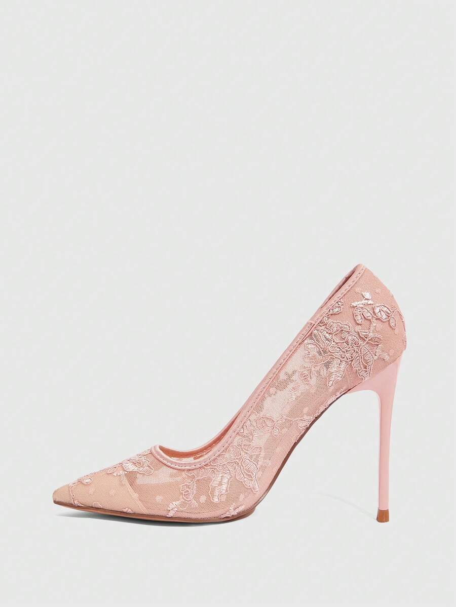 Lace Mesh Pointed Toe Stiletto Heels