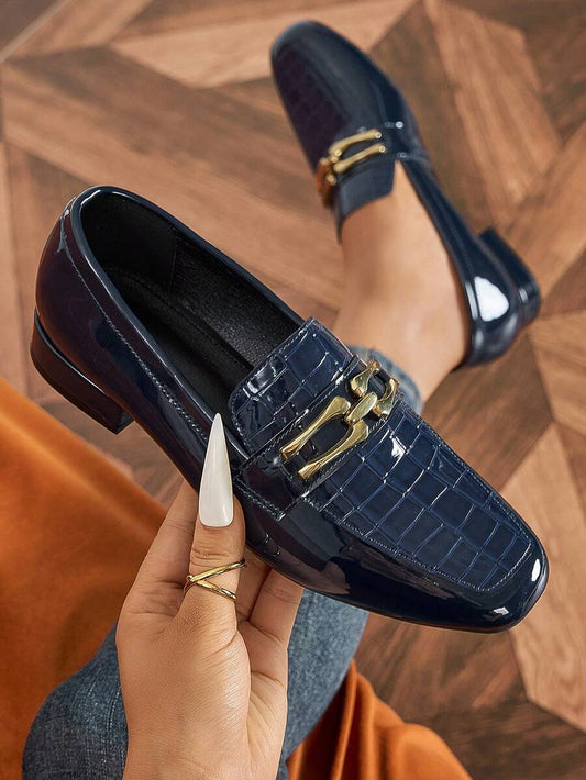 Chain Detail Croc Effect Loafers